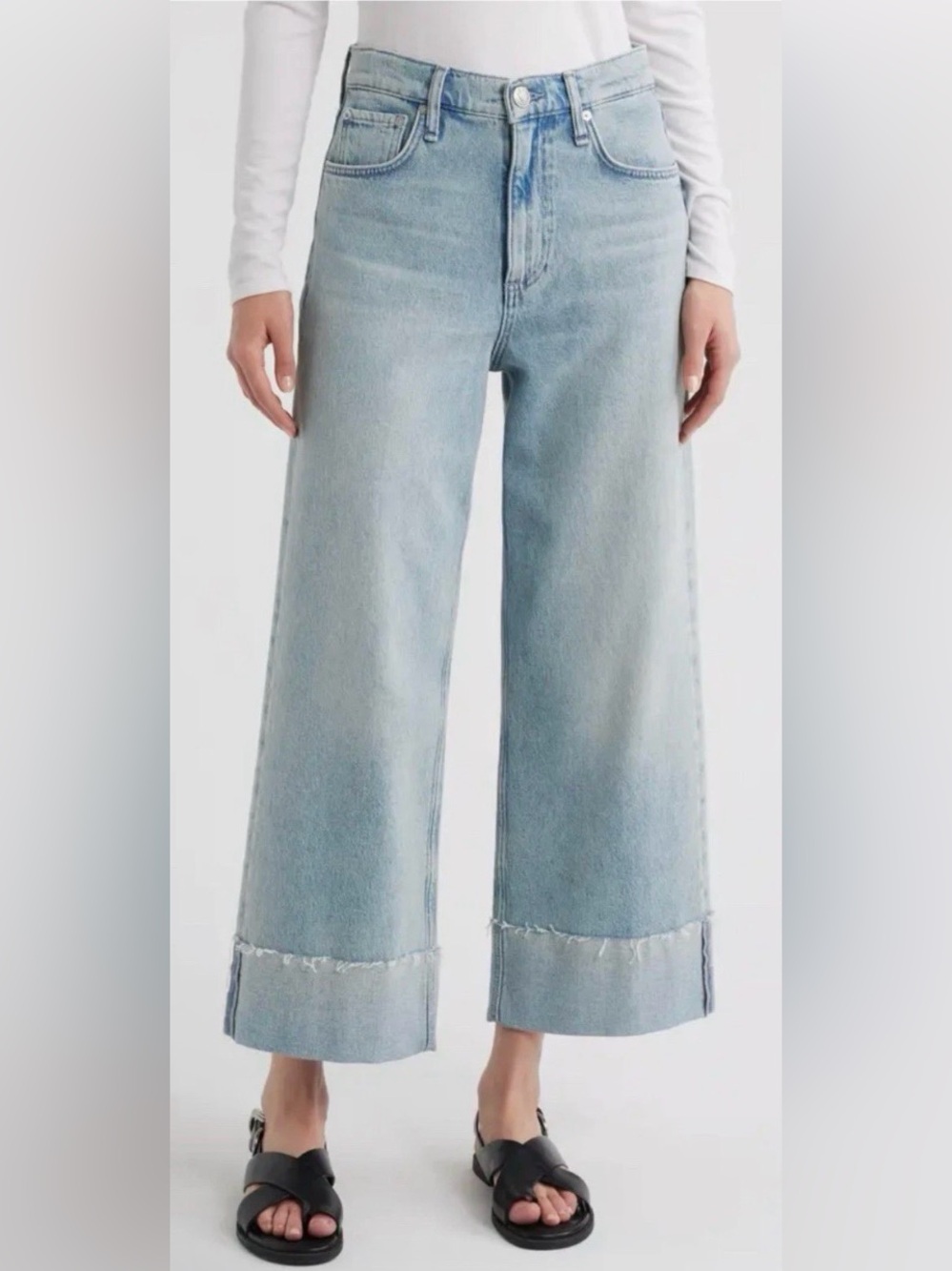 Rag & Bone Andi High Waist Raw Cuffed Ankle Wide Leg Jeans 30